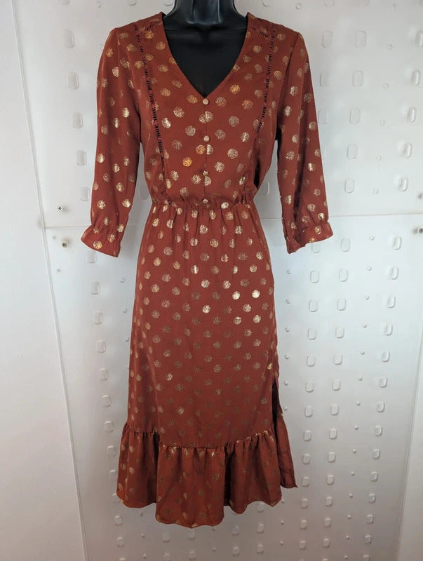 Sweewë Paris Rust Copper Midi Dress Size S