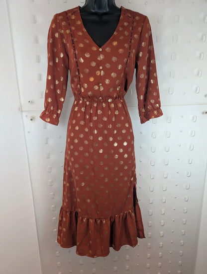 Sweewë Paris Rust Copper Midi Dress Size S
