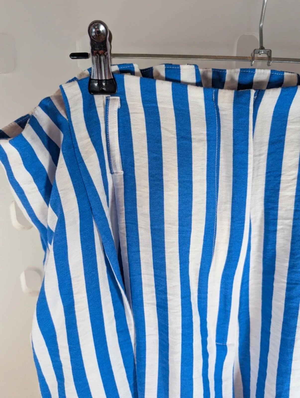 Mango blue & white striped paperbag waist shorts UK16