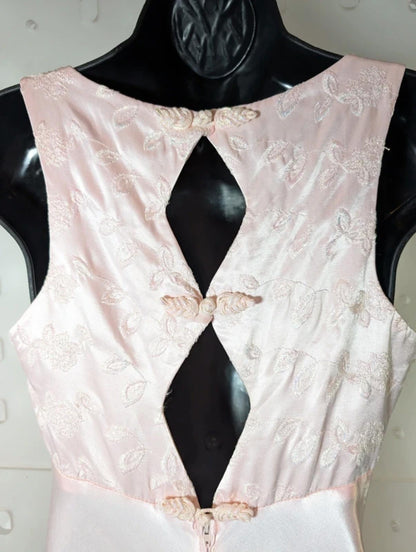 Vintage 90s Bias Cut Rayon Zum Zum Maxi Dress Empire Embroidered Bodice UK 6/8