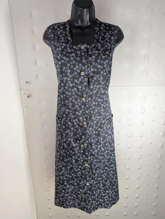 1970s vintage Castille France purple ditsy pinafore dress S