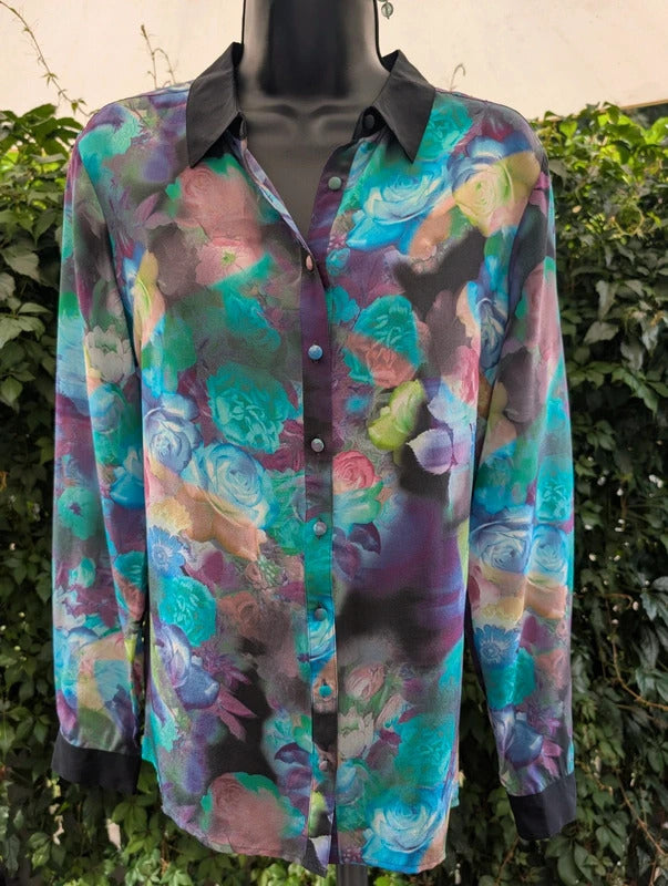 Pied à Terre 100% Silk Digital Rose Print Blouse UK12