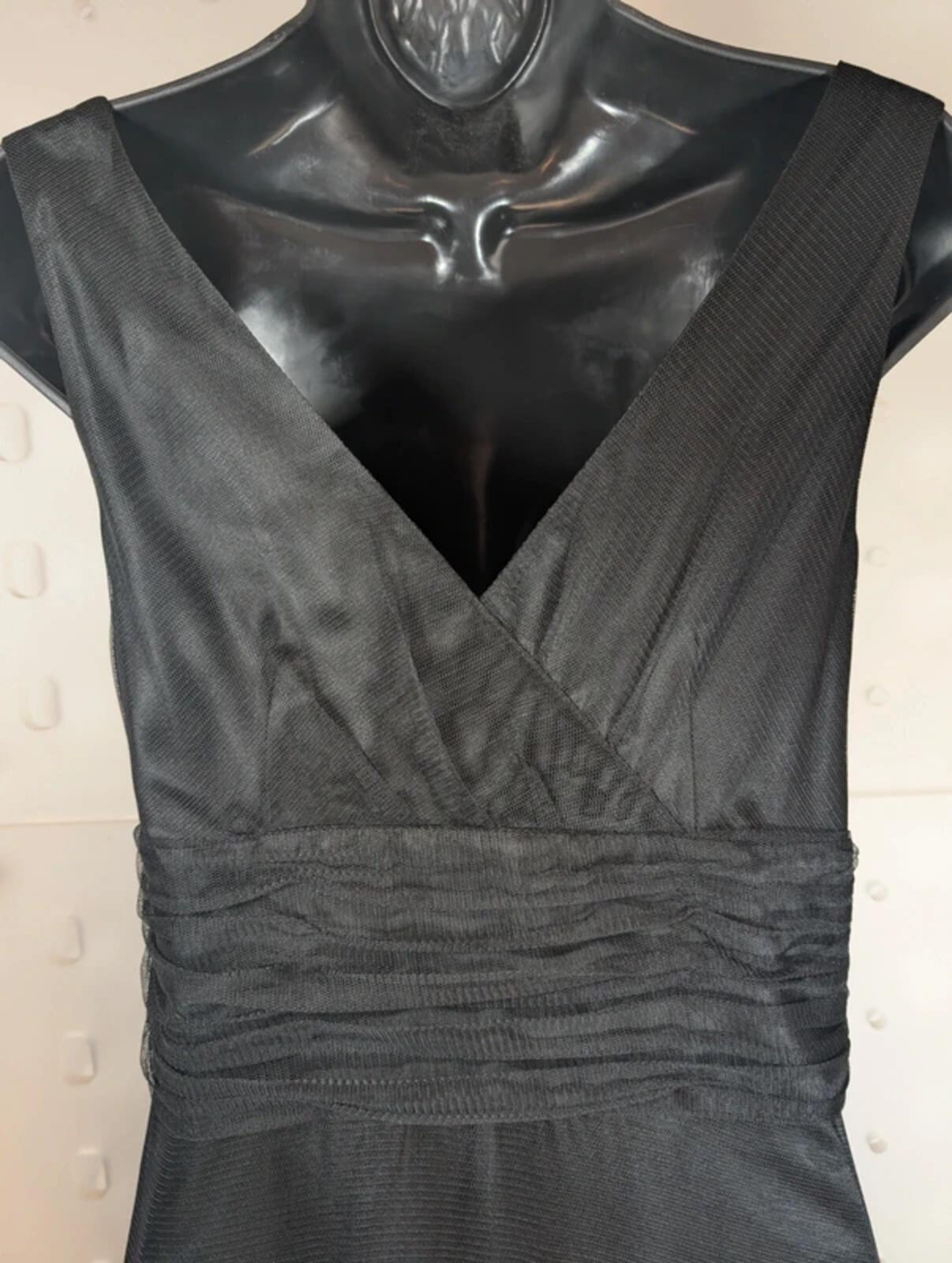 Monsoon Black Mesh Midi Dress Gothic Godet Panels Fit & Flare Approx UK 12