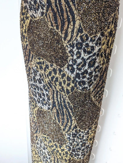Medici Beaded Leopard Print Bias Cut Maxi Dress Cowl Neck Evening