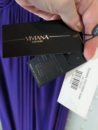 Viviana London Violet Beaded Evening Gown UK24 NWT Boned Formal Dress