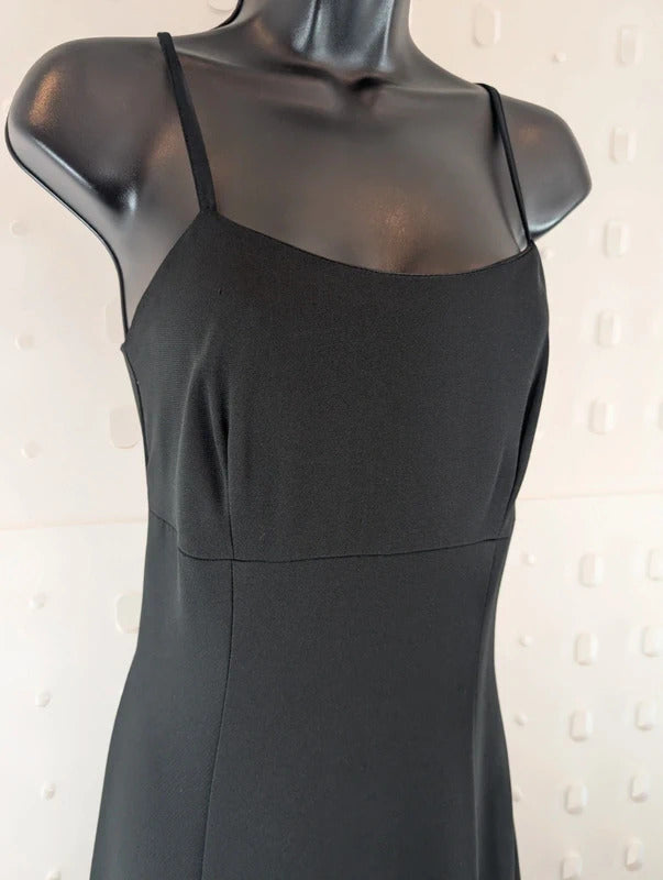 Vintage 90s Laura Ashley Black Strappy Maxi Dress UK12 Made in UK
