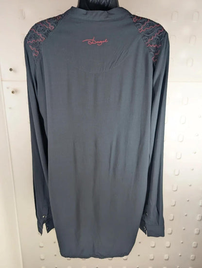 Desigual Abstract Script Print Longline Blouse Shirt Large