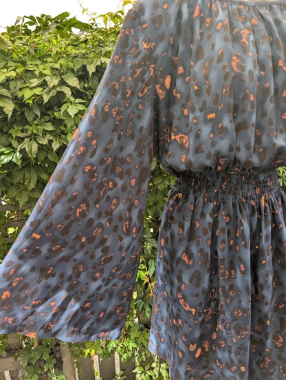 Traffic People Navy Burnt Leopard Print Dress Size L UK14
