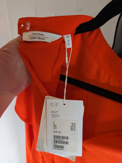 & Other Stories Frill Neck Midi Dress Orange NWT UK8
