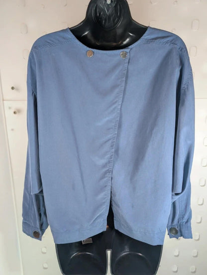 Minimalist Batwing Popper Blouse Blue Grey Lagenlook S/M