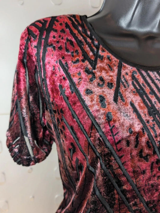 Roman Originals Devoré Burnout Velvet Tee 90s Grunge Sheer Top S/M