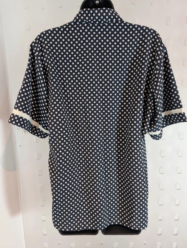 Vintage 1970s Aquascutum Navy Polka Dot Blouse & Skirt Set Made in France