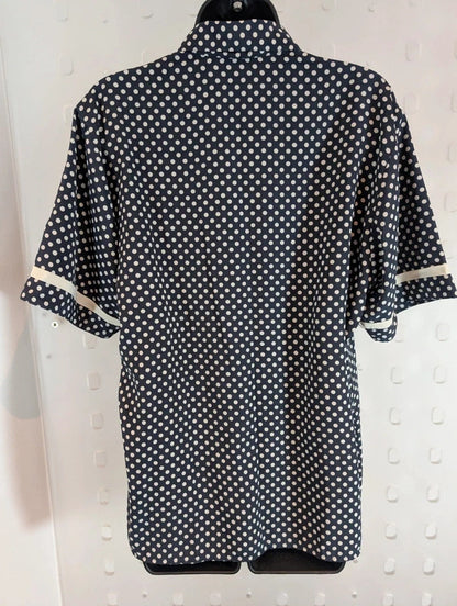 Vintage 1970s Aquascutum Navy Polka Dot Blouse & Skirt Set Made in France