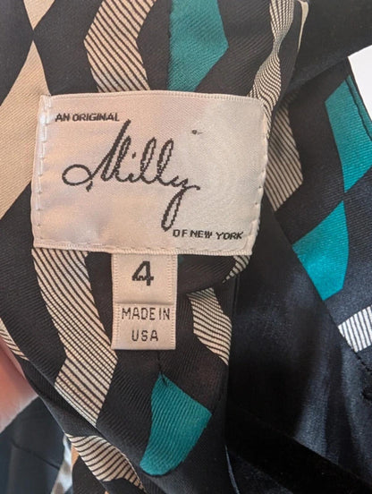 Milly New York Silk Geometric Print Top Made In USA UK8