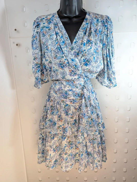 Suncoo Robe Cira Metallic Thread Dress T1 Ruched Waist Layered Skirt