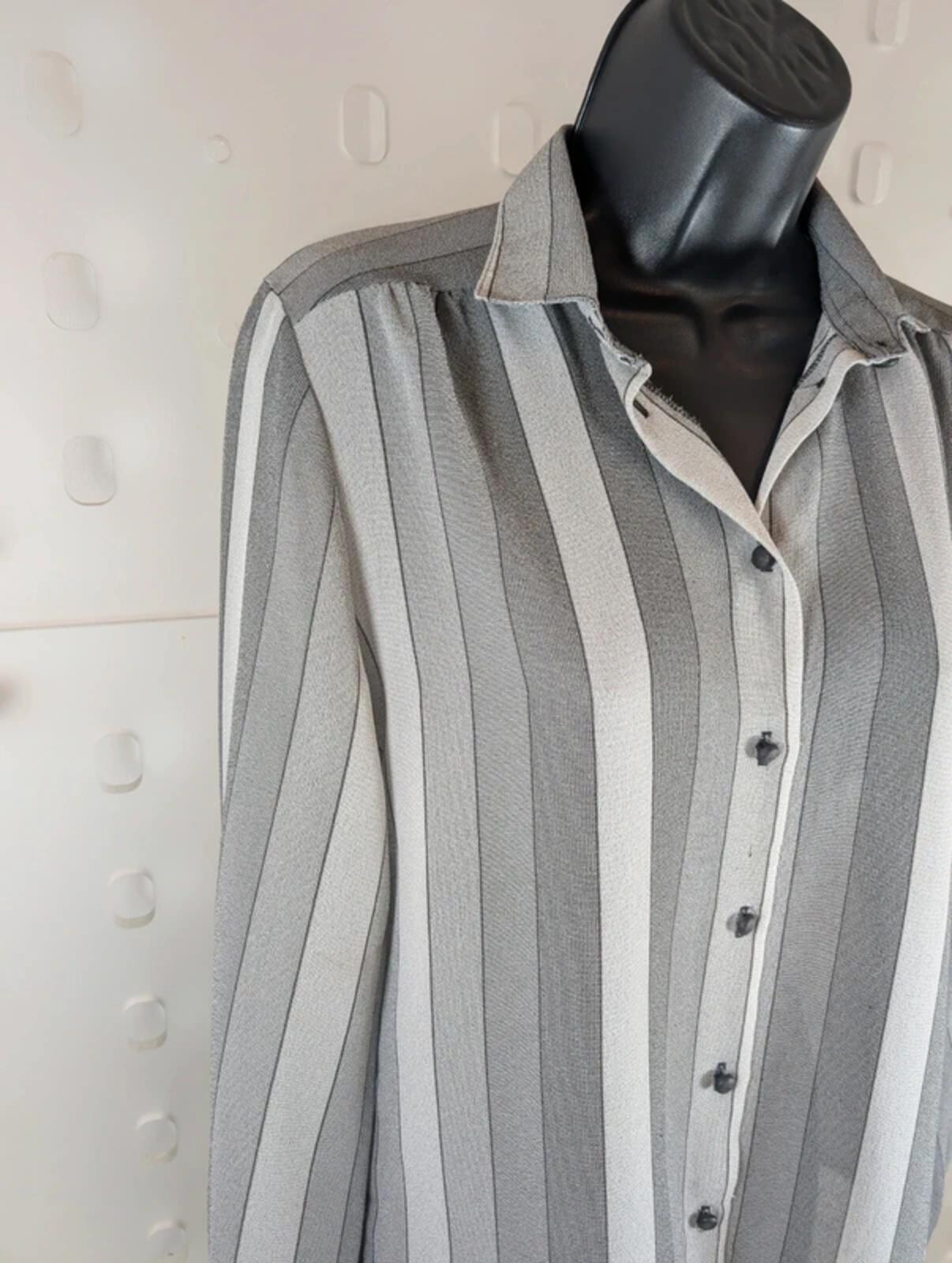 Vintage Leonella Grey Stripe Blouse Made In England UK12