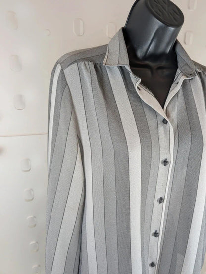 Vintage Leonella Grey Stripe Blouse Made In England UK12