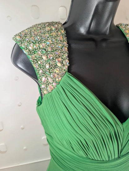Capture by Hermione Green Evening Dress UK8 Embellished Straps Maxi Occasion