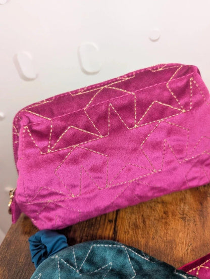 Nooki London Velvet Travel Bag & Eye Mask Bundle Pink Teal