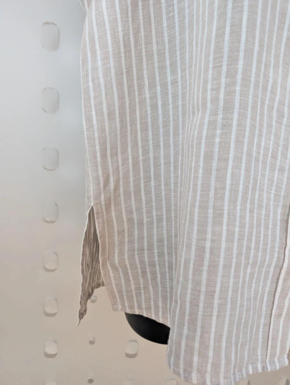 Eb & Ive Linen Shirt Beige Stripe Boxy Fit Size M