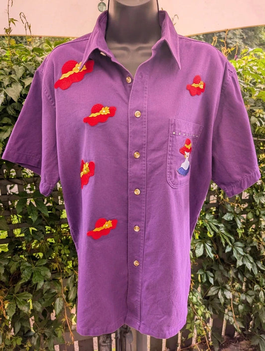 Vintage Infinity Fashions 'Warning' Purple Shirt Large