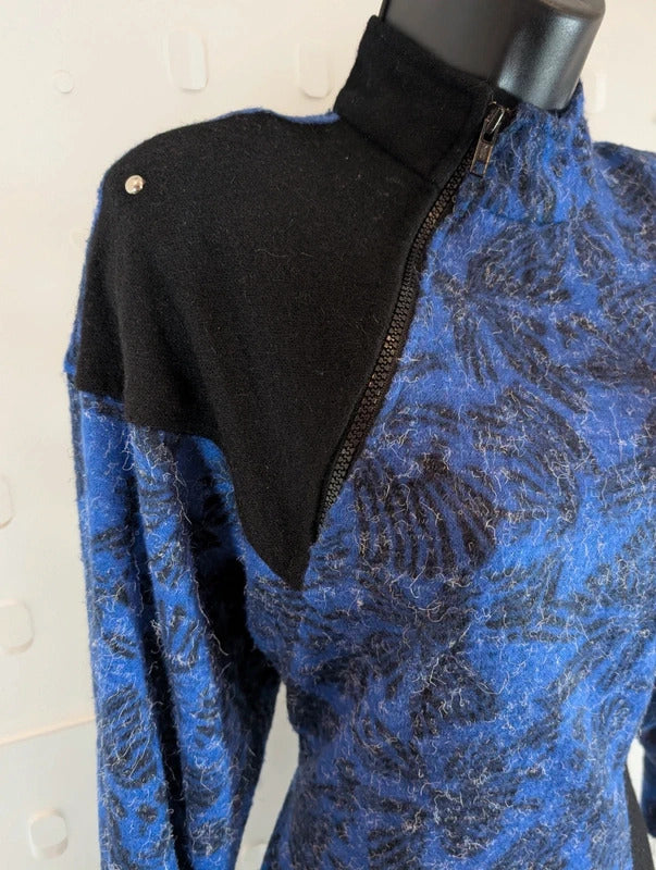 True Vintage 1973 Wool Blend Blue Black Mod Maxi Dress