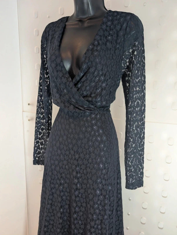 The White Company Navy Lace Fit & Flare Dress UK10