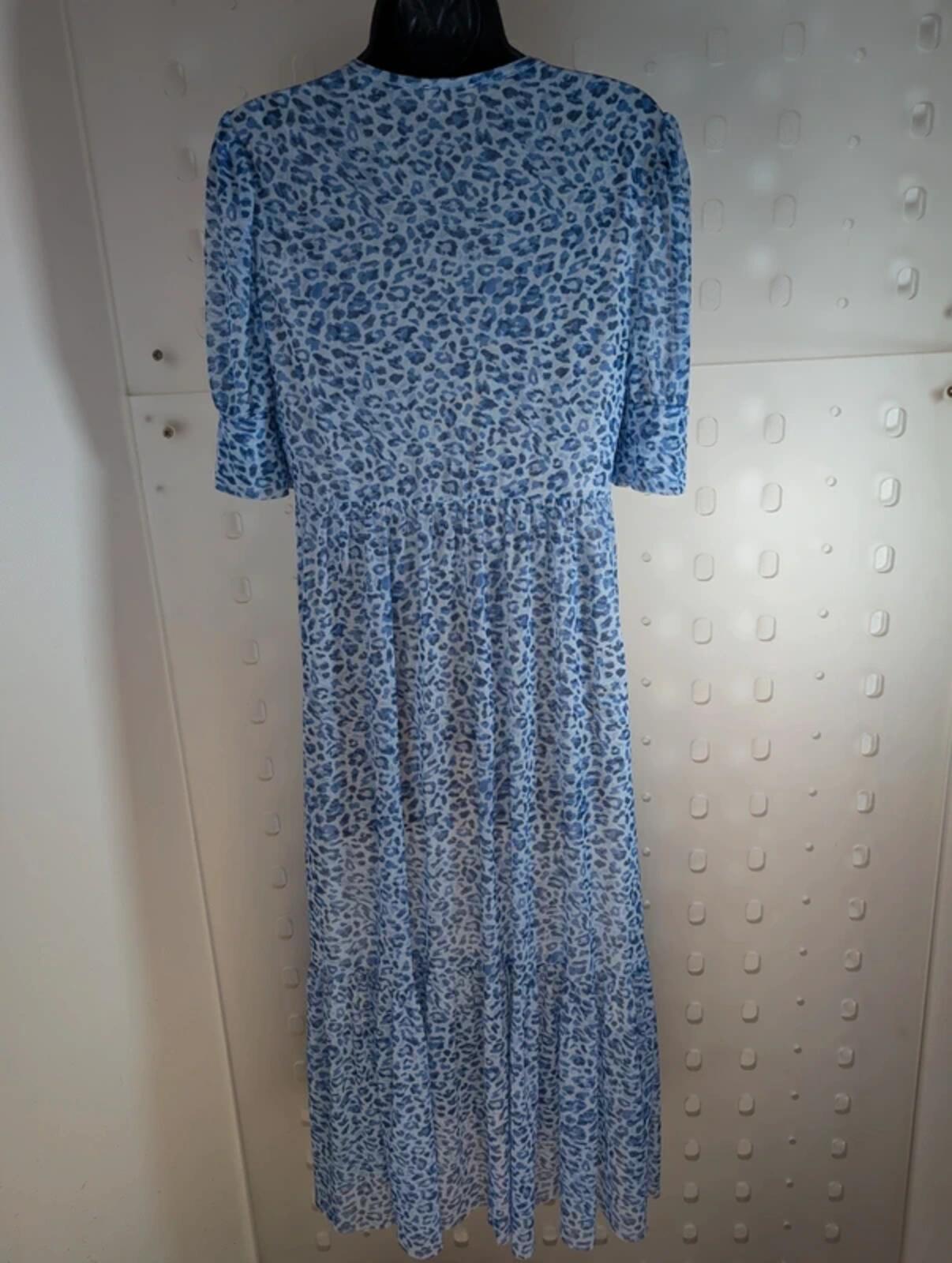 Baum und Pferdgarten Blue Leopard Mesh Midi Dress UK10–12 Puff Sleeve