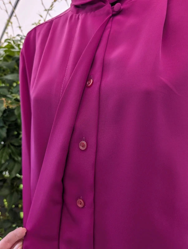 Vintage Foxy Lady Cerise Pink Blouse Made in UK UK14
