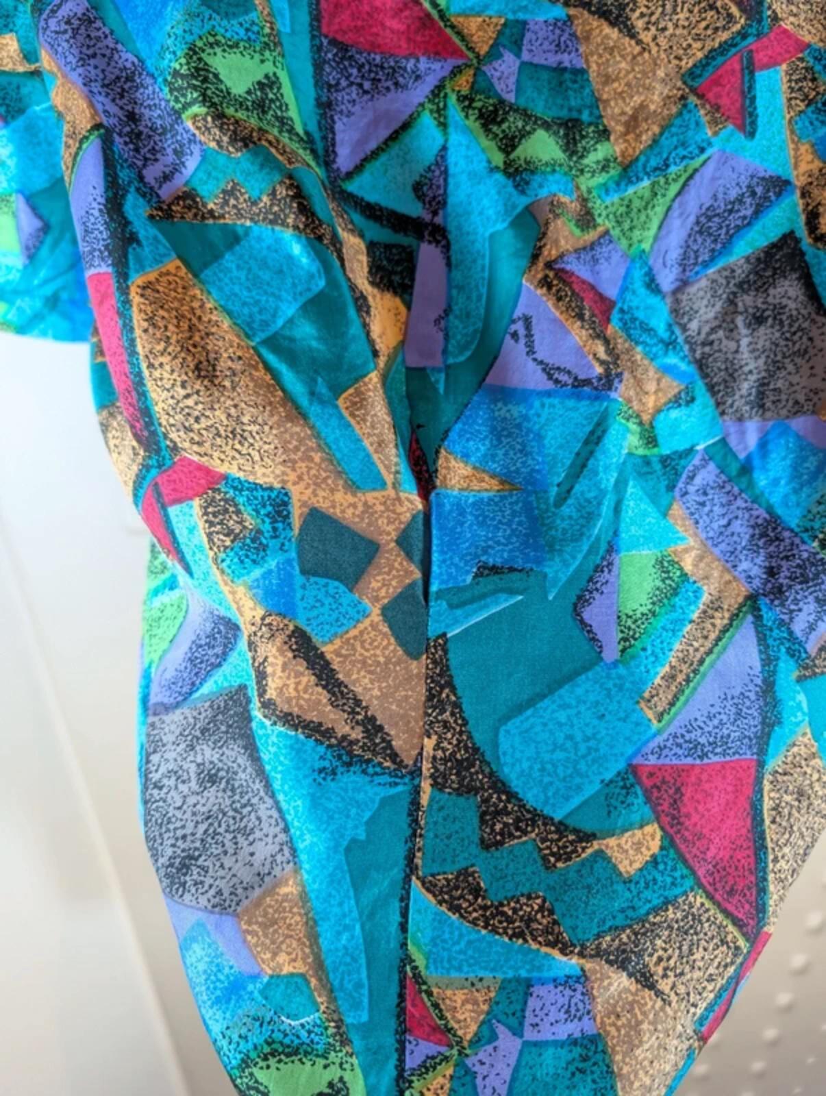 Vintage Patra Pure Silk Blouse Colourful Print Short Sleeve Shoulder Pads EU 38