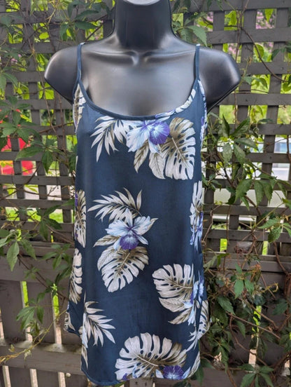 Kushi tropical print longline vest top UK10 navy summer cami