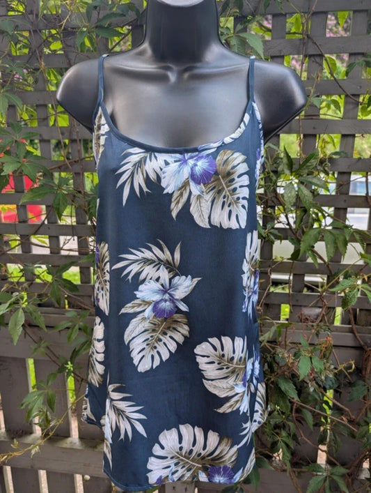 Kushi tropical print longline vest top UK10 navy summer cami
