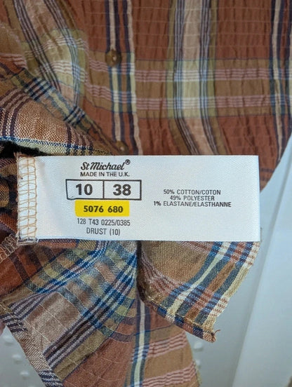 Vintage St Michael M&S Rust Olive Check Shirt UK10 Made in UK