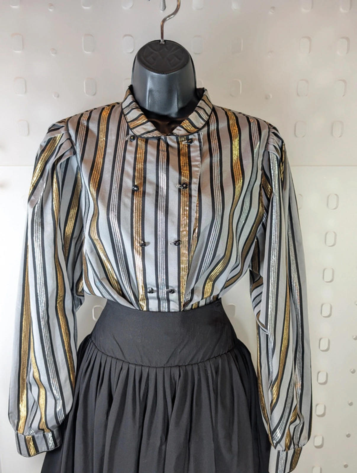 Vintage 1980s Metallic Statement Blouse with Dramatic Sleeves – UK 12