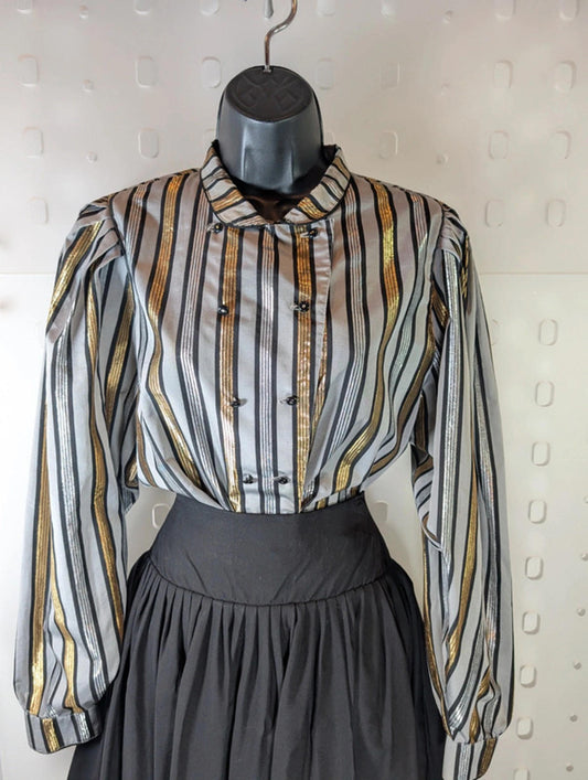 Vintage 1980s Metallic Statement Blouse with Dramatic Sleeves – UK 12