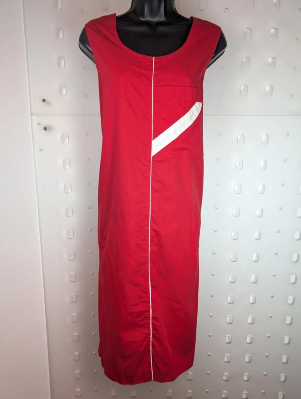 Vintage Red Cotton Shift Dress European Workwear Style EU48
