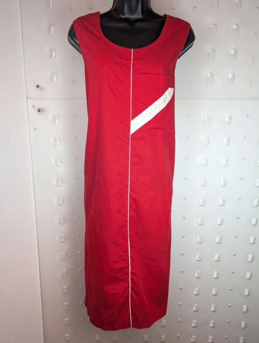 Vintage Red Cotton Shift Dress European Workwear Style EU48