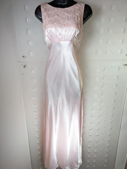 Vintage 90s Bias Cut Rayon Zum Zum Maxi Dress Empire Embroidered Bodice UK 6/8