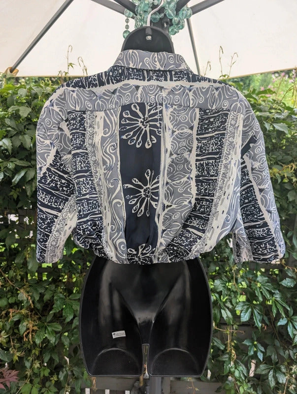 Vintage Upcycled Cropped Shirt Navy White UK8/10