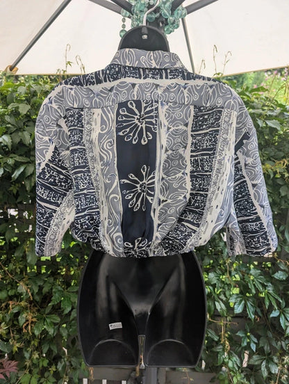 Vintage Upcycled Cropped Shirt Navy White UK8/10