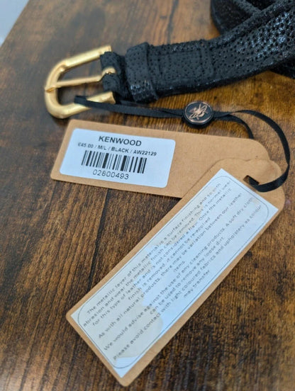 Nooki London Kenwood Leather Belt Metallic Black M/L NWT