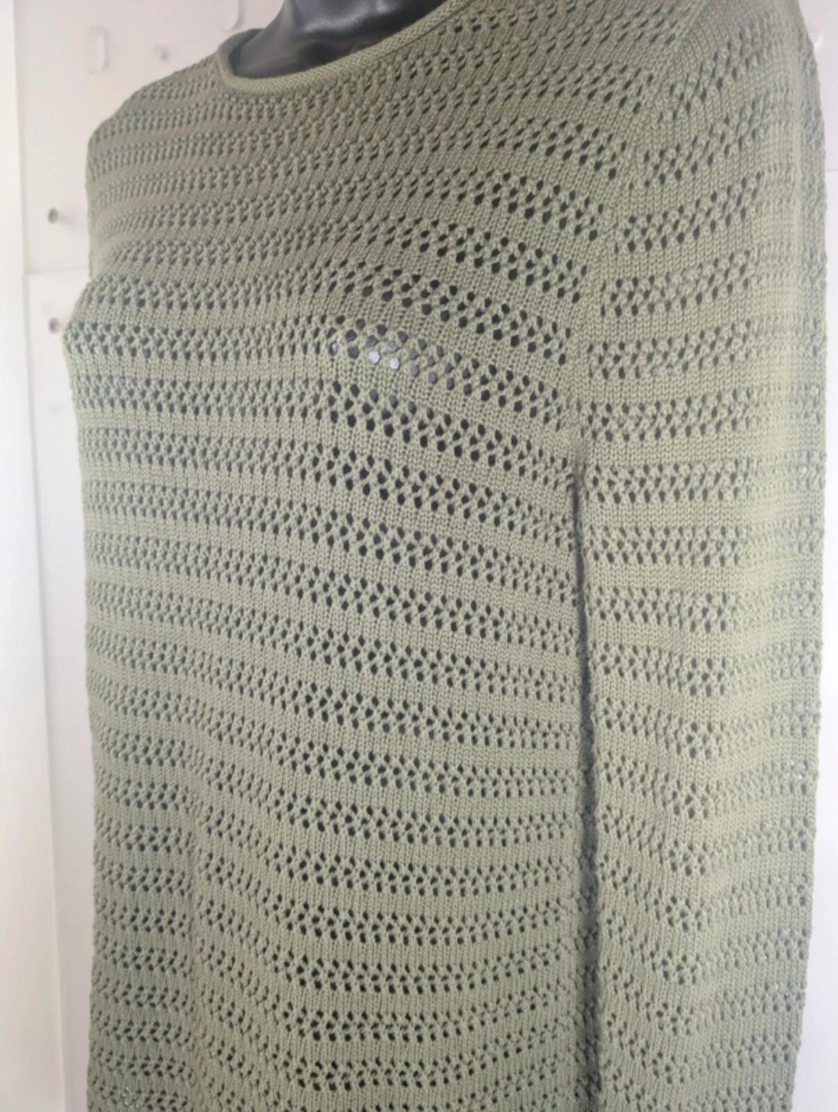 Carolyn Donnelly The Edit Khaki Crochet Longline Knit Cotton Boho Jumper S