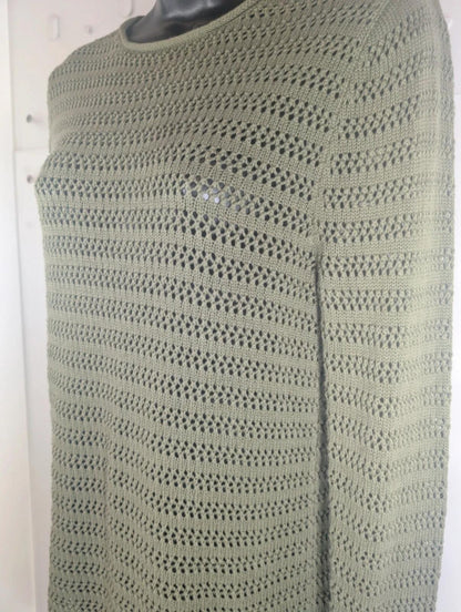 Carolyn Donnelly The Edit Khaki Crochet Longline Knit Cotton Boho Jumper S