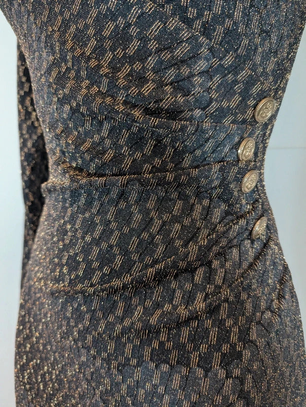Vesper Bronze Black Art Deco Bodycon Dress UK10