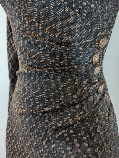 Vesper Bronze Black Art Deco Bodycon Dress UK10