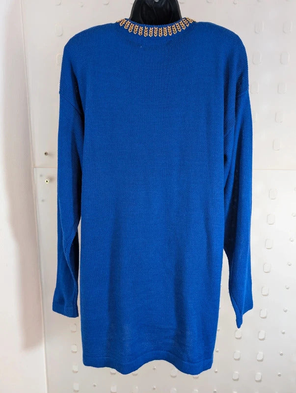 Vintage 1980s NYC Collection Royal Blue Embellished Longline Jumper M