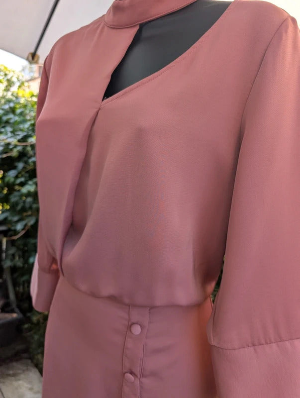 Liquorish Asymmetric Midi Dress Rose Pink UK10