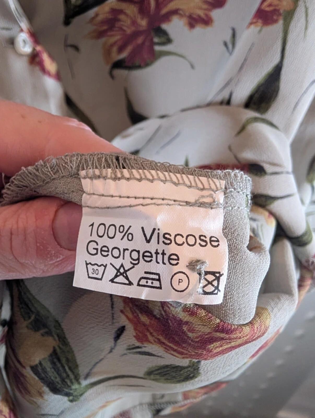 Nightingales 1980s Vintage Tulip Print Viscose Georgette Shirt UK14
