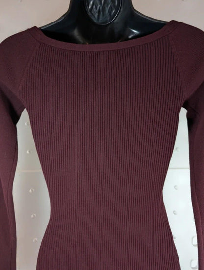 Reiss Ribbed Knit Midi Dress Off Shoulder Black Small