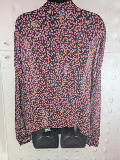 Vintage Penny Plain Confetti Print Blouse Black Purple UK14